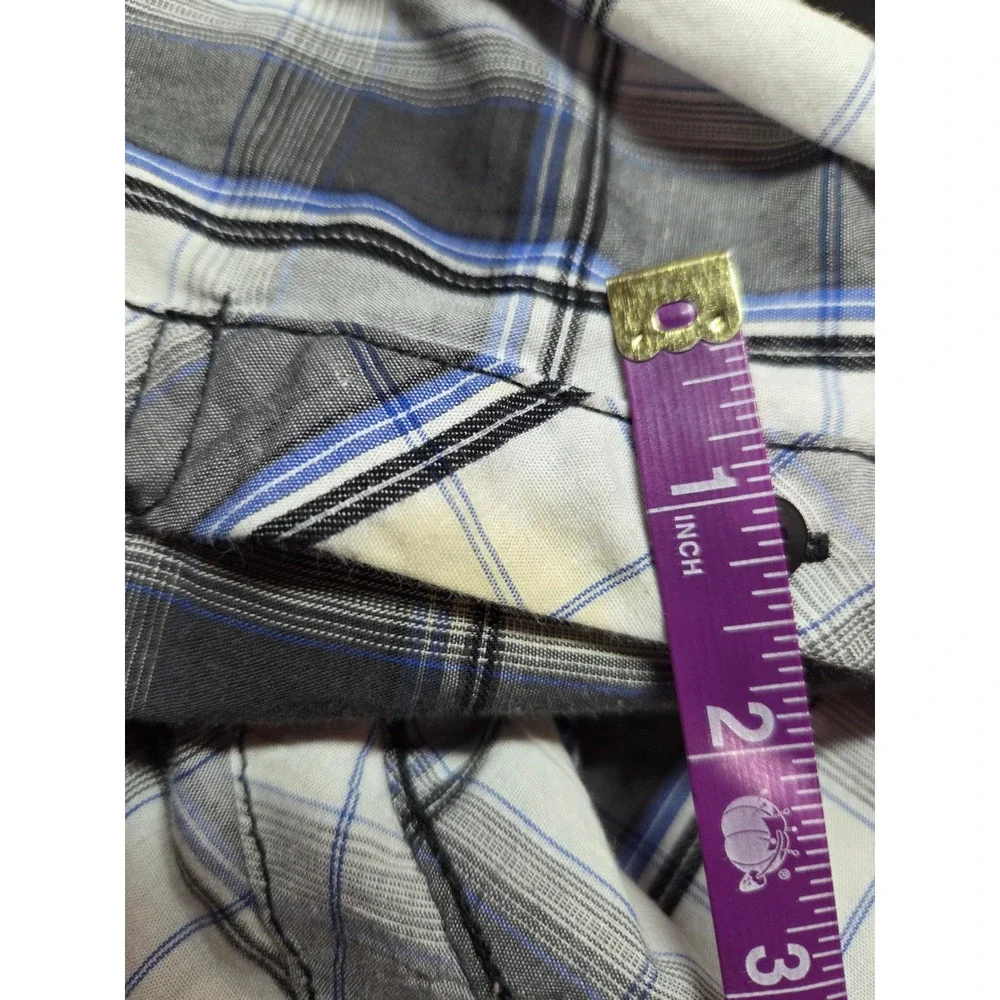 Chals Mens Plaid Button Down Shirt Large Blue Grey White Cotton Street Western